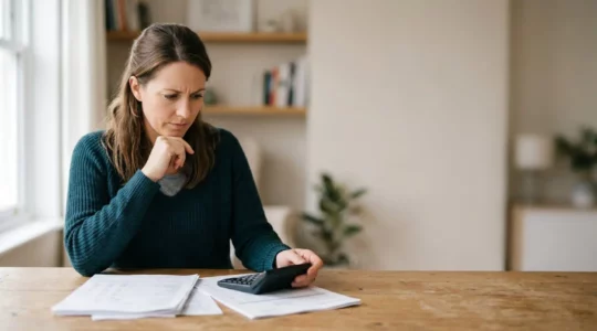 Personne examinant des documents médicaux et financiers dans un environnement calme