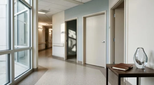 Scène d'hôpital moderne évoquant la réflexion sur le choix d'une chambre individuelle