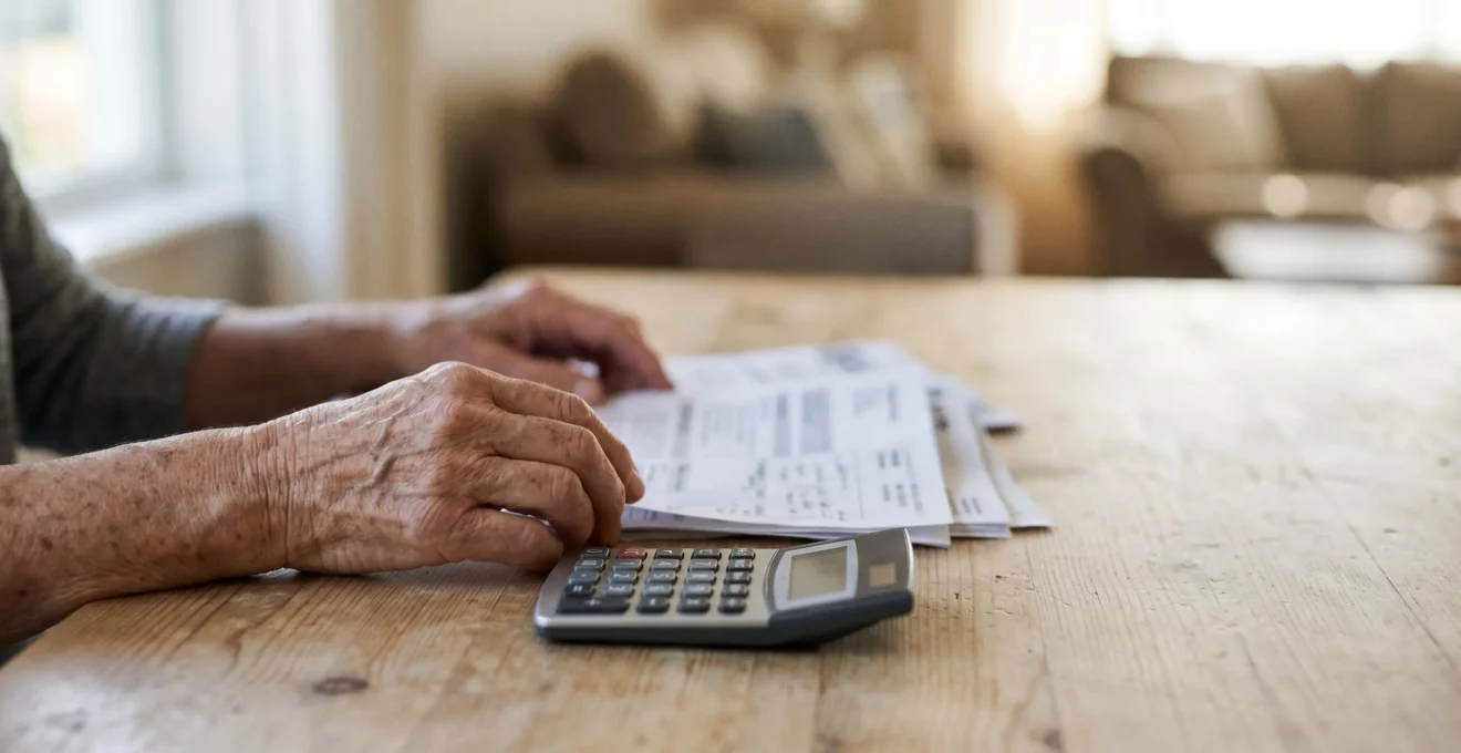 Mains tenant des documents médicaux et une calculatrice symbolisant le reste à charge croissant des soins de santé