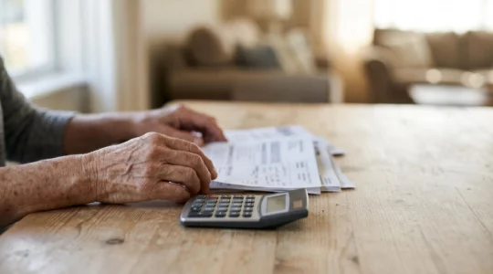 Mains tenant des documents médicaux et une calculatrice symbolisant le reste à charge croissant des soins de santé
