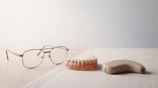 Scène symbolique évoquant la qualité et l'accessibilité des soins de santé avec des éléments médicaux
