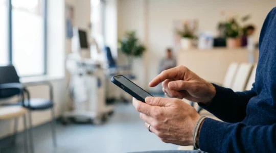 Personne en situation d'urgence médicale souscrivant une assurance santé rapidement depuis un smartphone